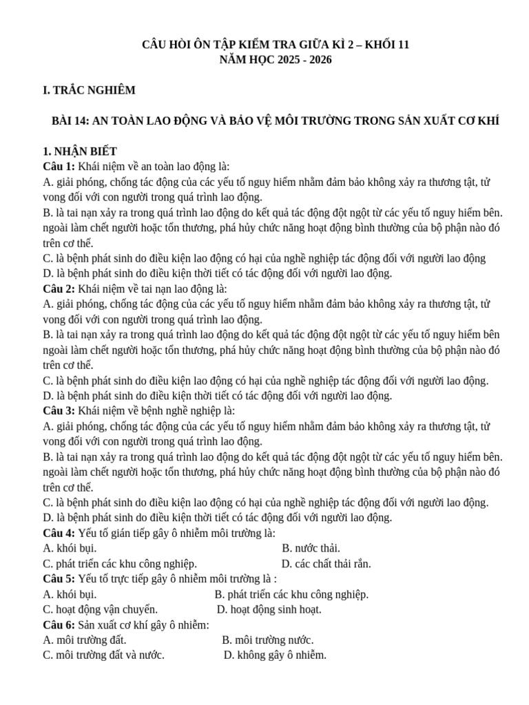ÔN TẬP GIỮA KÌ 2 - K11 - HS | PDF
