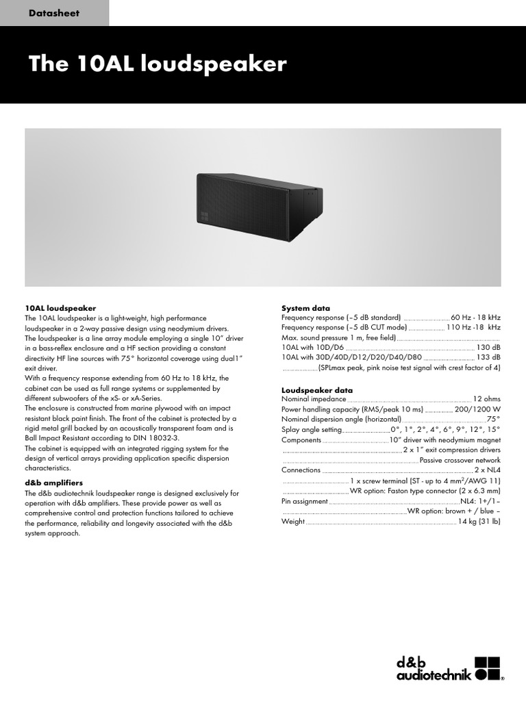 Dbaudio Datasheet 10al 1.1 en | PDF | Loudspeaker | Sound Technology