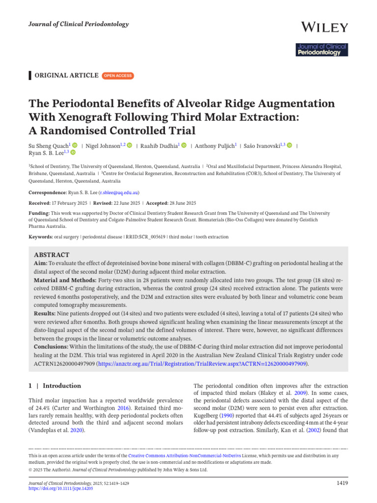 The Periodontal Benefits of Alveolar Ridge Augmentation With Xenograft ...