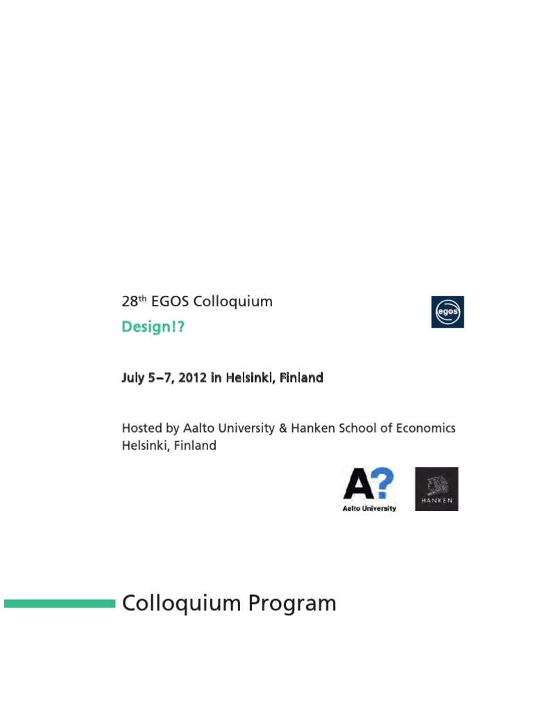 EGOS Colloquium 2012 Program Book | PDF | Automated Teller Machine | Euro