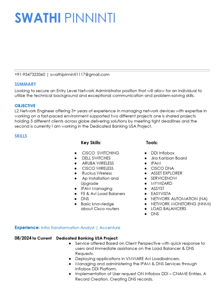 Swathi Pinninti Resume | PDF | Load Balancing (Computing) | Domain Name ...