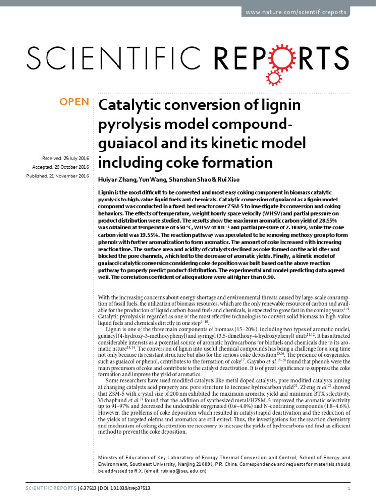 Catalytic Conversion of Lignin Pyrolysis Model Com | PDF | Catalysis ...