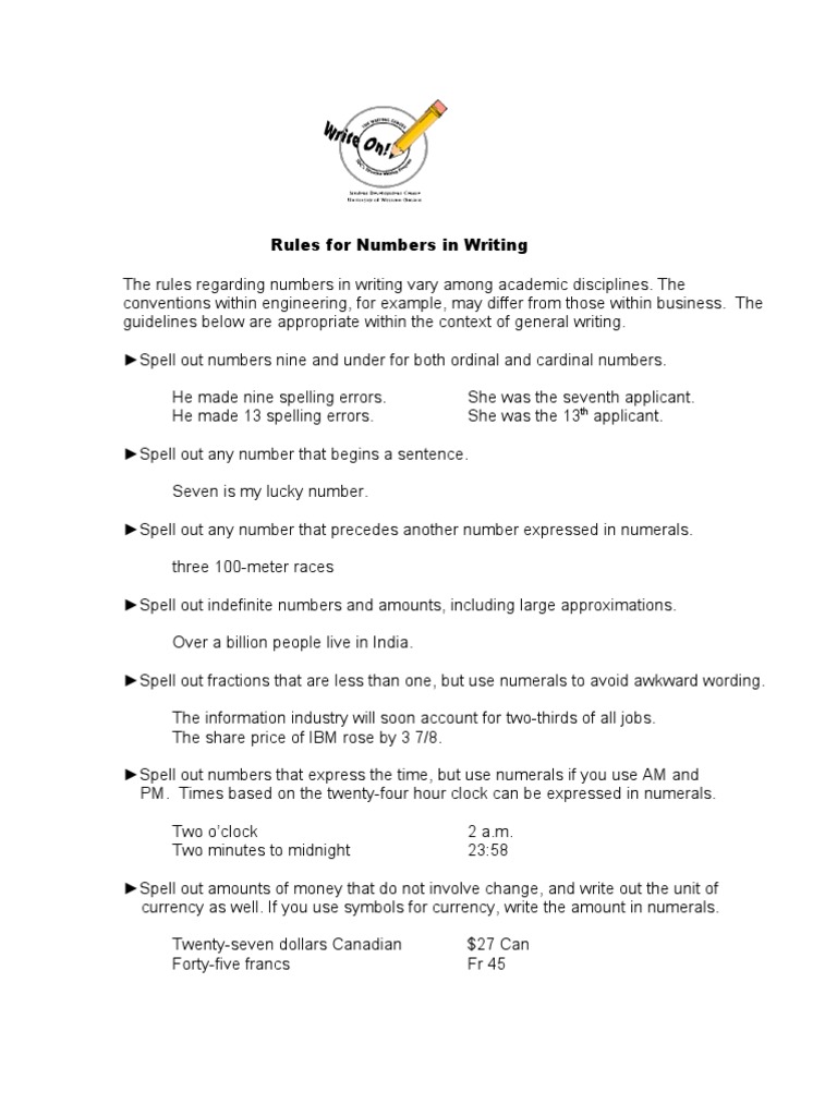 Rules for numbers in writing percentage dollar