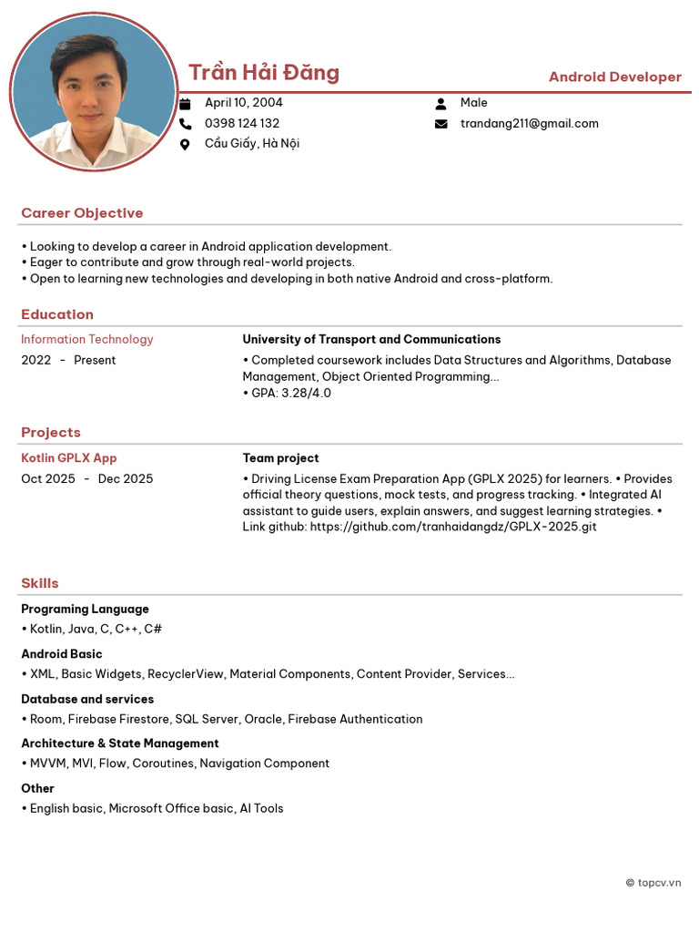 TranHaiDang Android CV | PDF