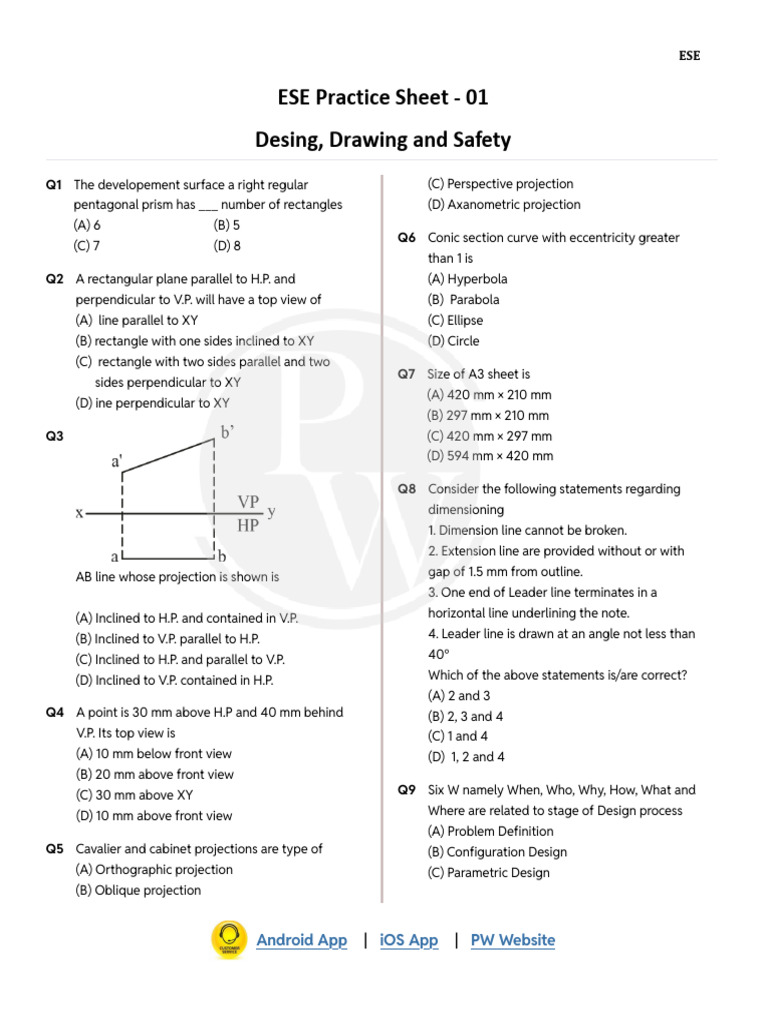Design, Drawing and Safety - Practice Sheet 01 | PDF | Perpendicular ...
