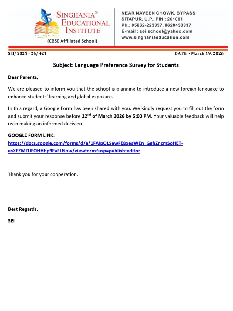 MEMO-Language Preference Survey For Students | PDF