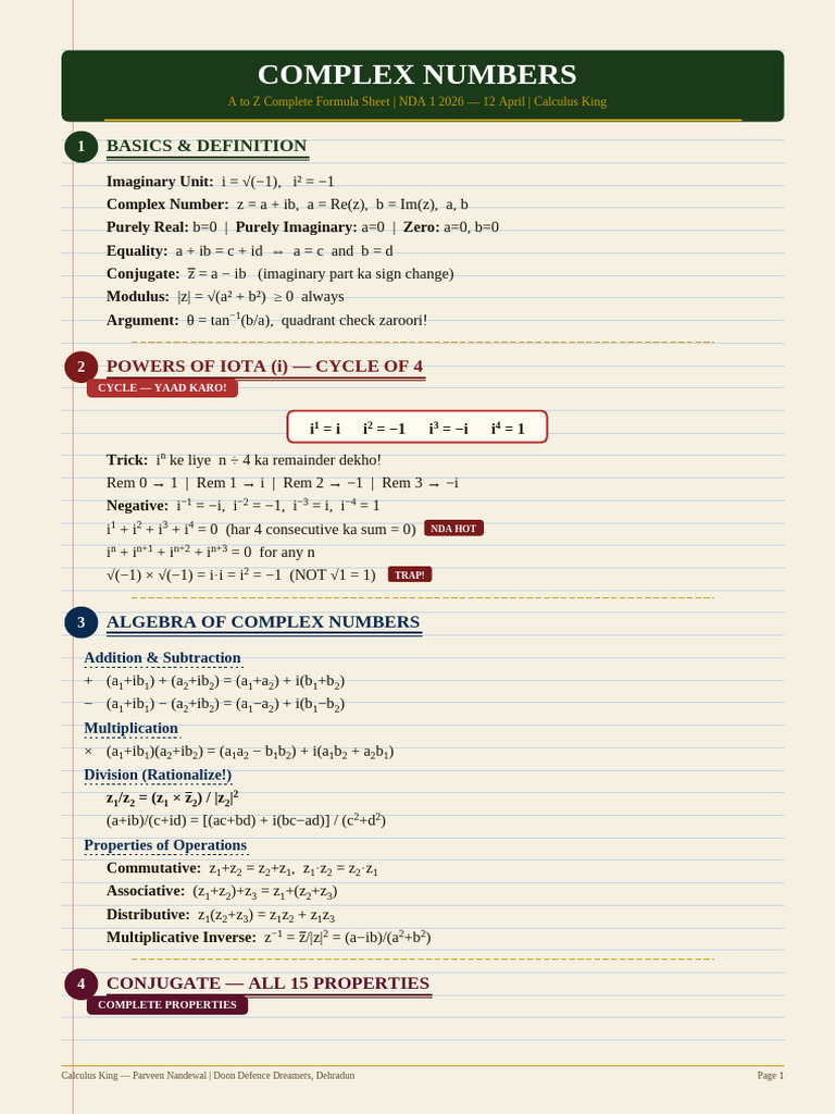 Complex Numbers NDA v5-1 | PDF | Complex Number | Complex Analysis