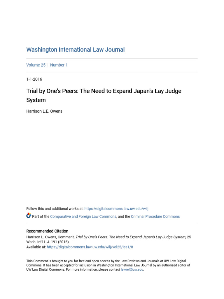 Trial by Ones Peers - The Need To Expand Japans Lay Judge System | PDF ...