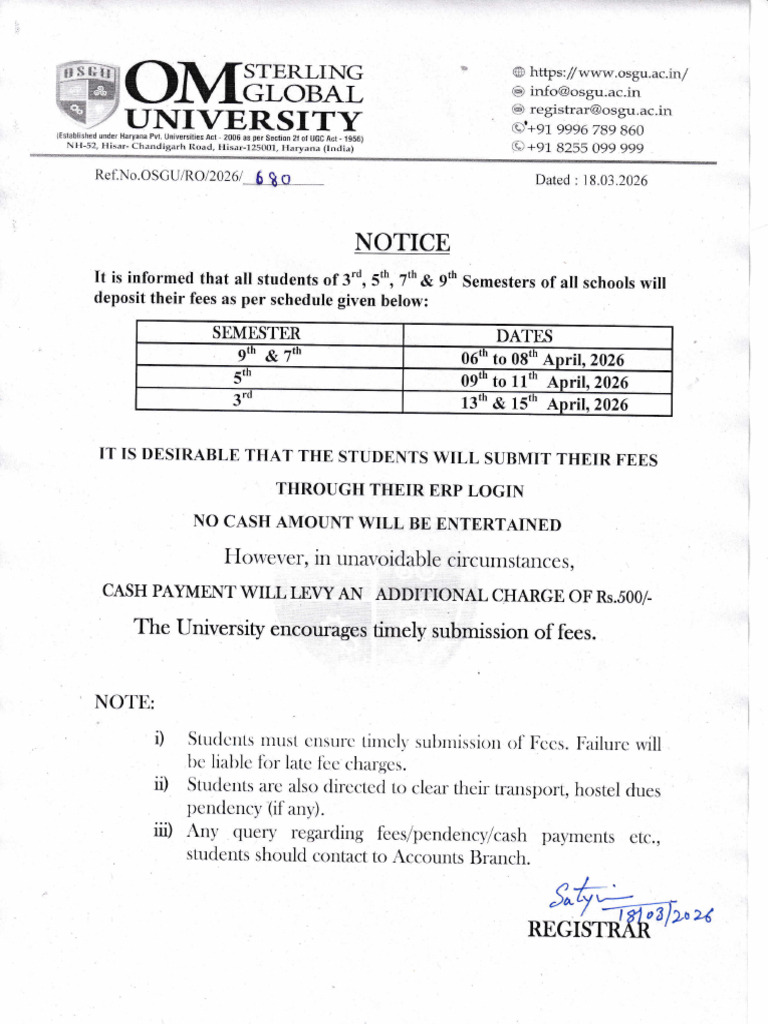 Fee Notice 18-03-26 - 20260318 - 0001 | PDF | Money