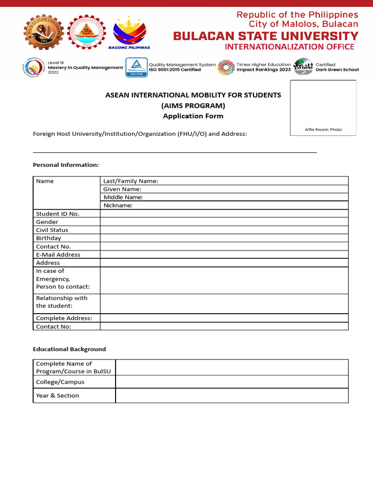 AIMS Application Form (Blank) | PDF | Justice | Crime & Violence
