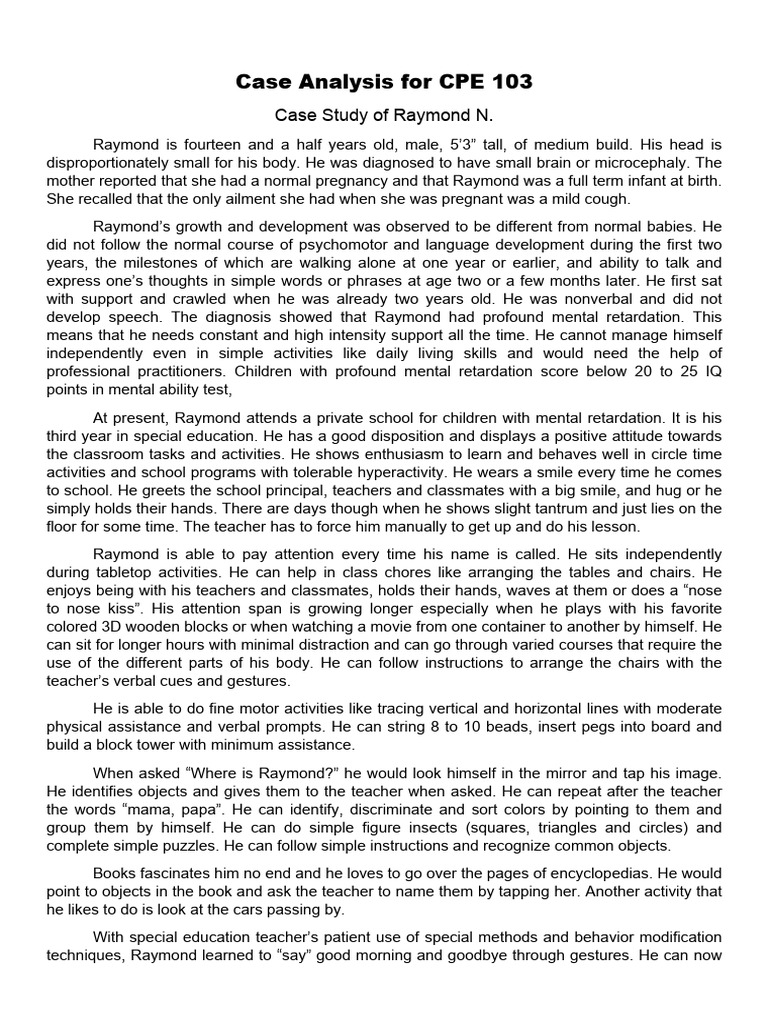 Case Analysis For CPE 103: Case Study of Raymond N | PDF | Intellectual ...