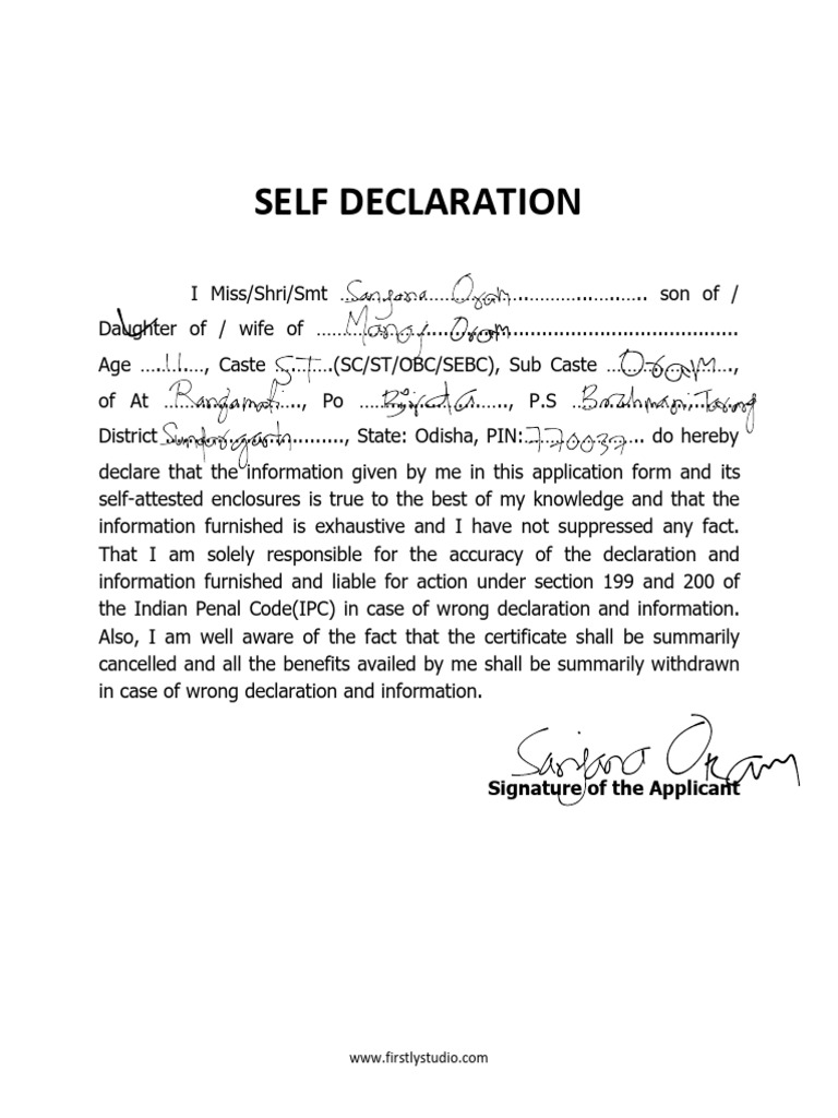 Self Declaration | PDF | Politics Of India | Government Of India
