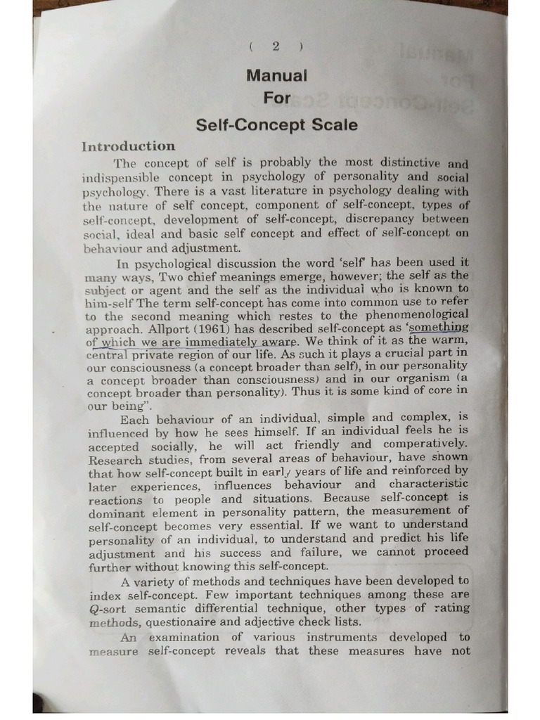 Self Concept Scale | PDF