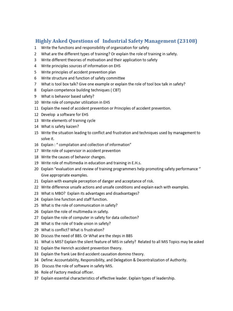 Highly Asked Questions of Industrial Safety Management. | PDF