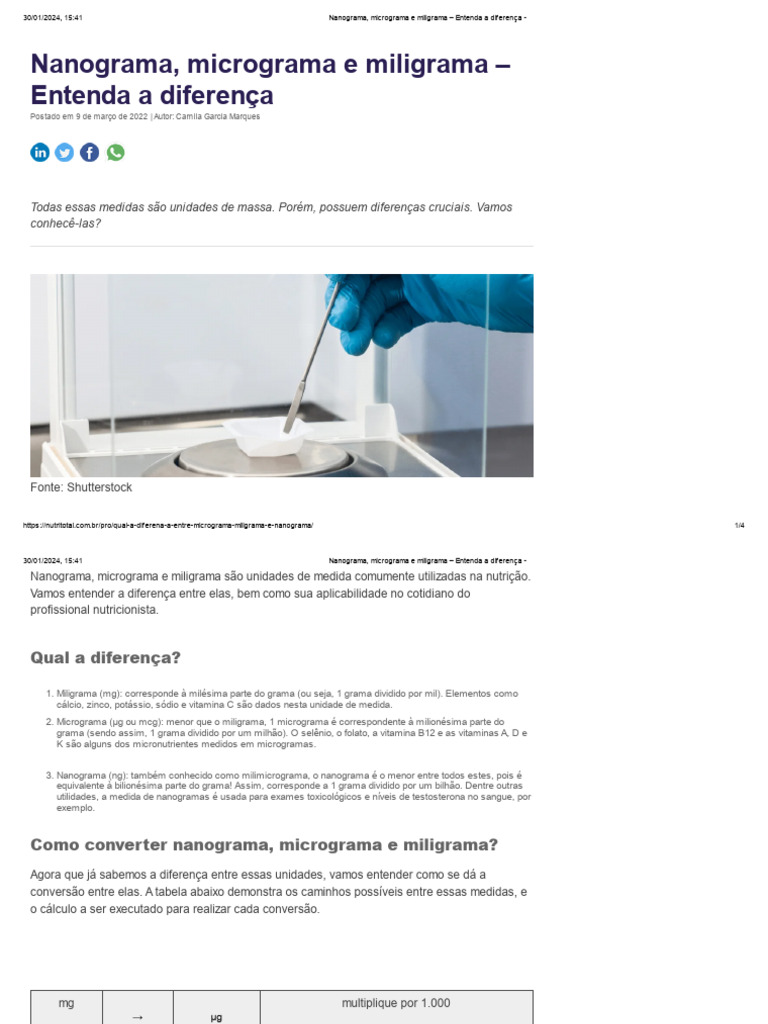 Nanograma, Micrograma e Miligrama - Entenda A Diferença | PDF | Grama ...