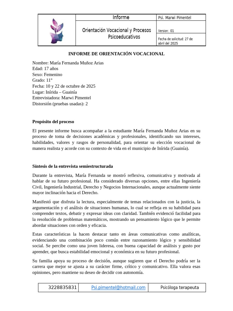 Informe de Orientación Mfma | PDF | Las emociones | Toma de decisiones