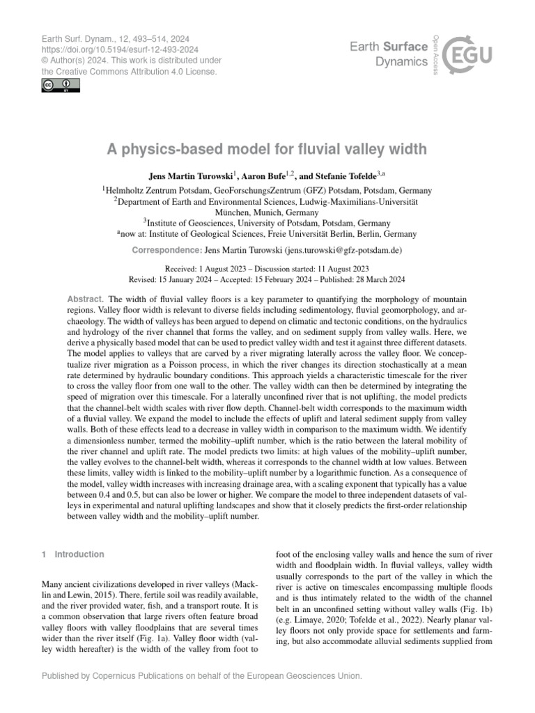 A Physics-Based Model For Fluvial Valley Width | PDF | River | Valley