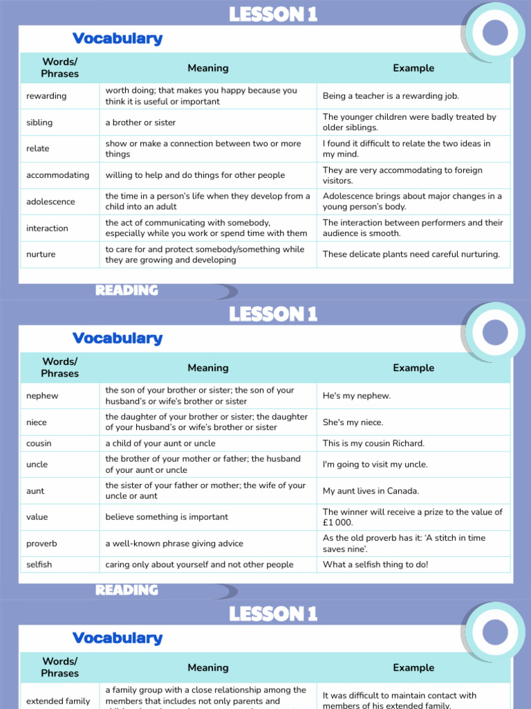 Foundation Lesson 1 Unit 1 Reading Language Points | PDF | Family ...