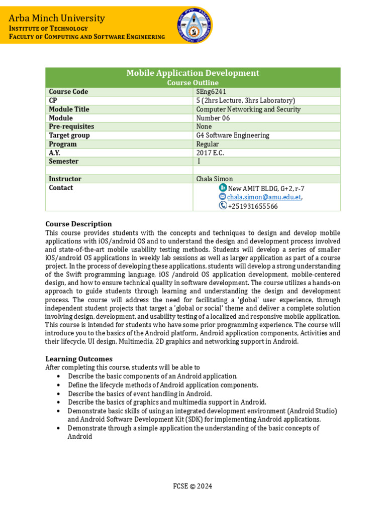 Course Outline | PDF | Mobile App | Android (Operating System)