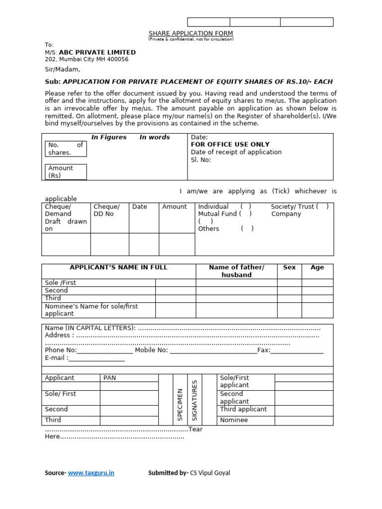 Share Application Forma in Word Format | PDF