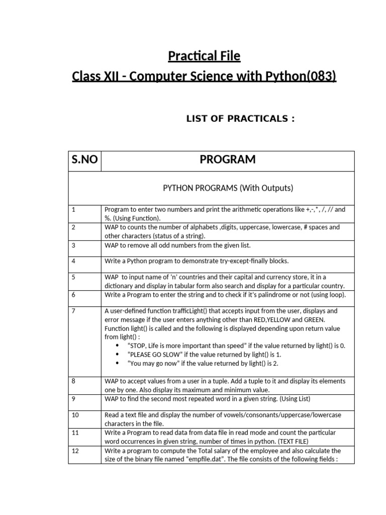 Class XII (Practical File (2025-26) ) | PDF | Sql | String (Computer ...