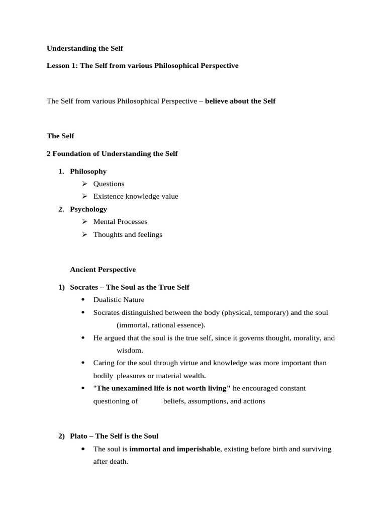 Understandingthe Self Lesson 1 | PDF | Soul | Philosophy Of Self