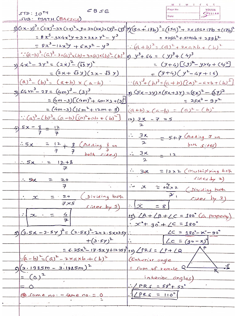 CBSE 10th Model Answers of Math Basics Test 14th Mar 26 | PDF