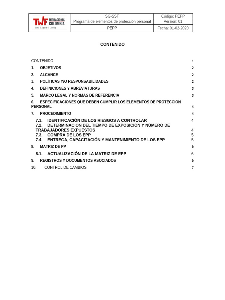 PEPP Programa de EPP | PDF | Seguridad y salud ocupacional