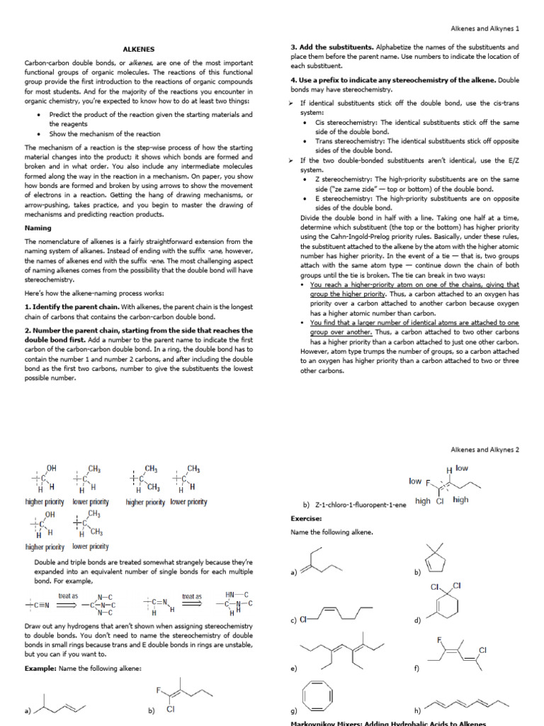 Alkenes and Alkynes (Additional Readings) | PDF | Alkene | Chemical ...