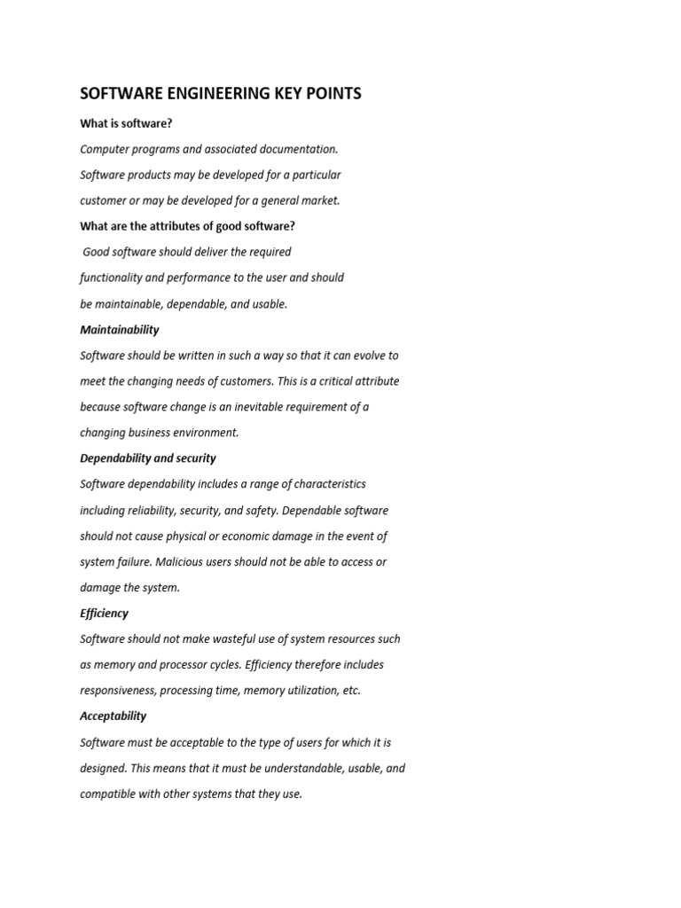 Software Engineering Key Points | PDF | Software Development Process ...