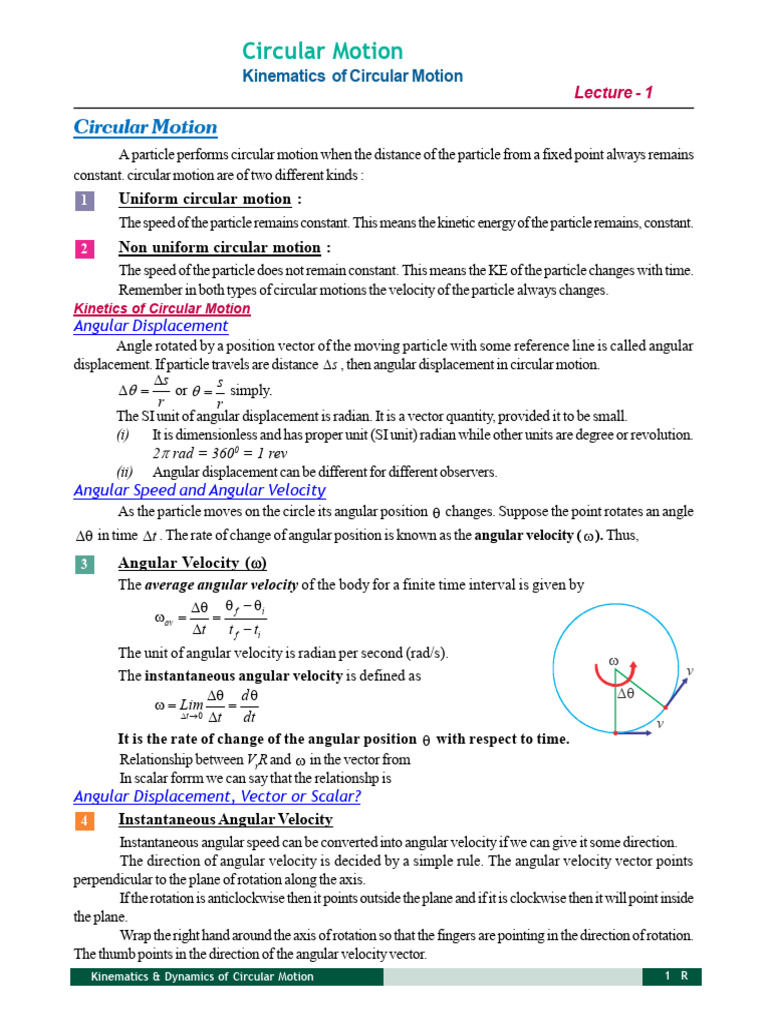 01 - Lecture - Kinematics of Circular Motion - 13-03-2024 | PDF ...