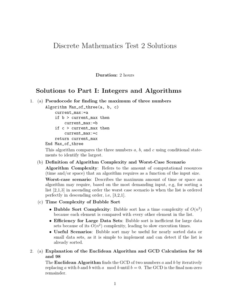 Discrete Maths 2024 Test 2 Solutions | PDF | Vertex (Graph Theory ...
