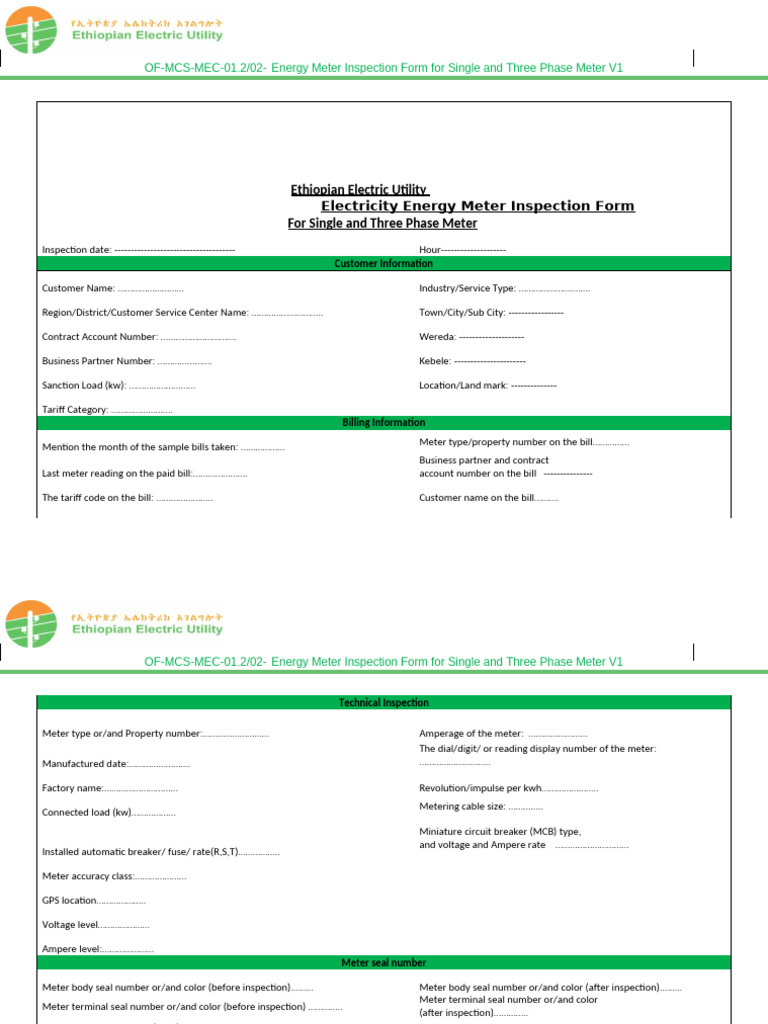 93 Single and Three Phase Meter Inspection Form | PDF | Fuse ...