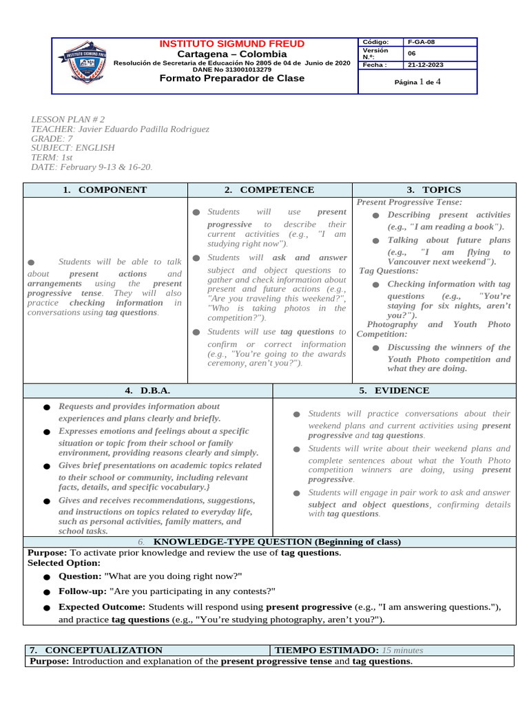 Lesson Plan - 8th Grade February 2nd and 3rd Week | PDF | Linguistics ...