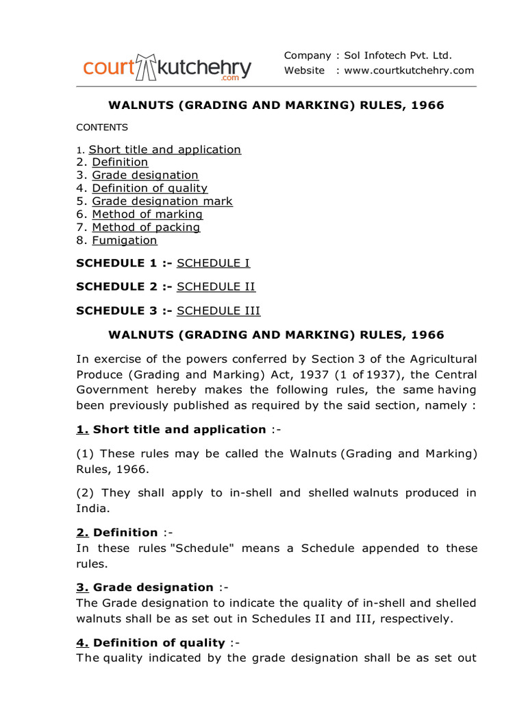 Walnuts (Grading and Marking) Rules, 1966 | PDF