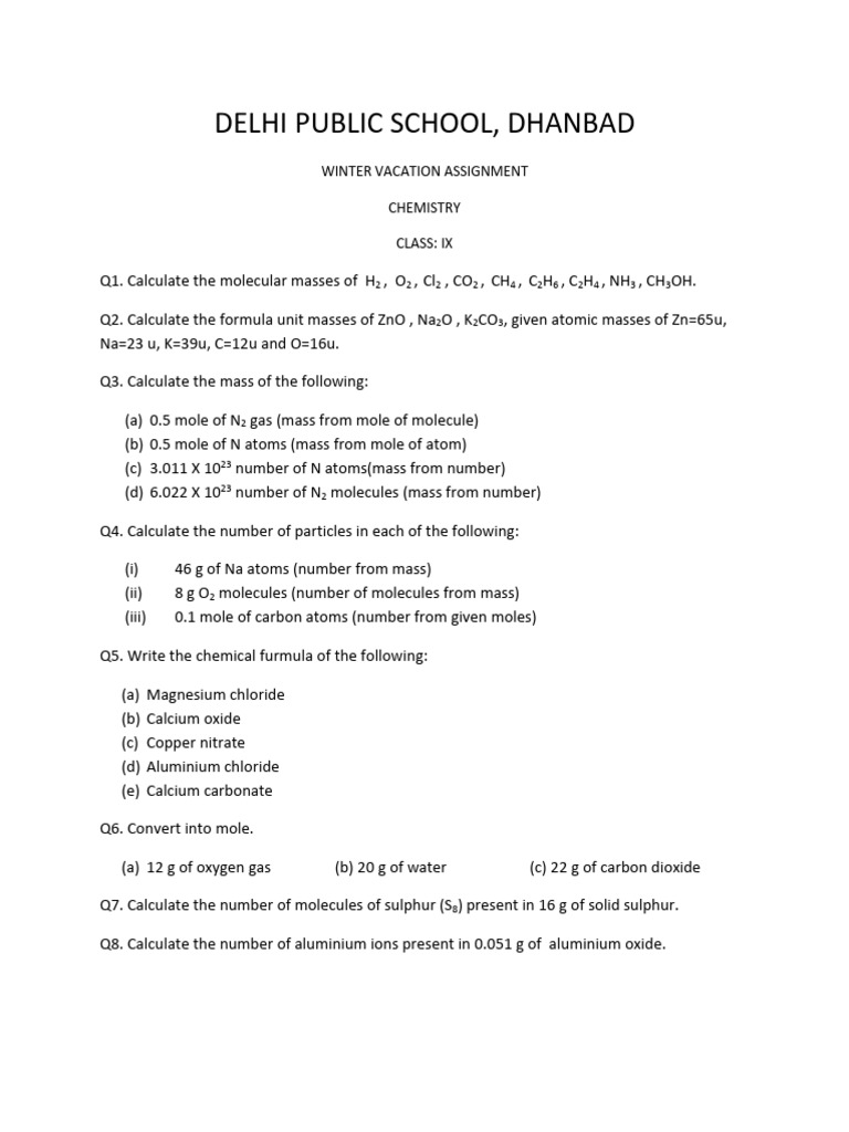 Winter Vacation Class Ix Assignment | PDF