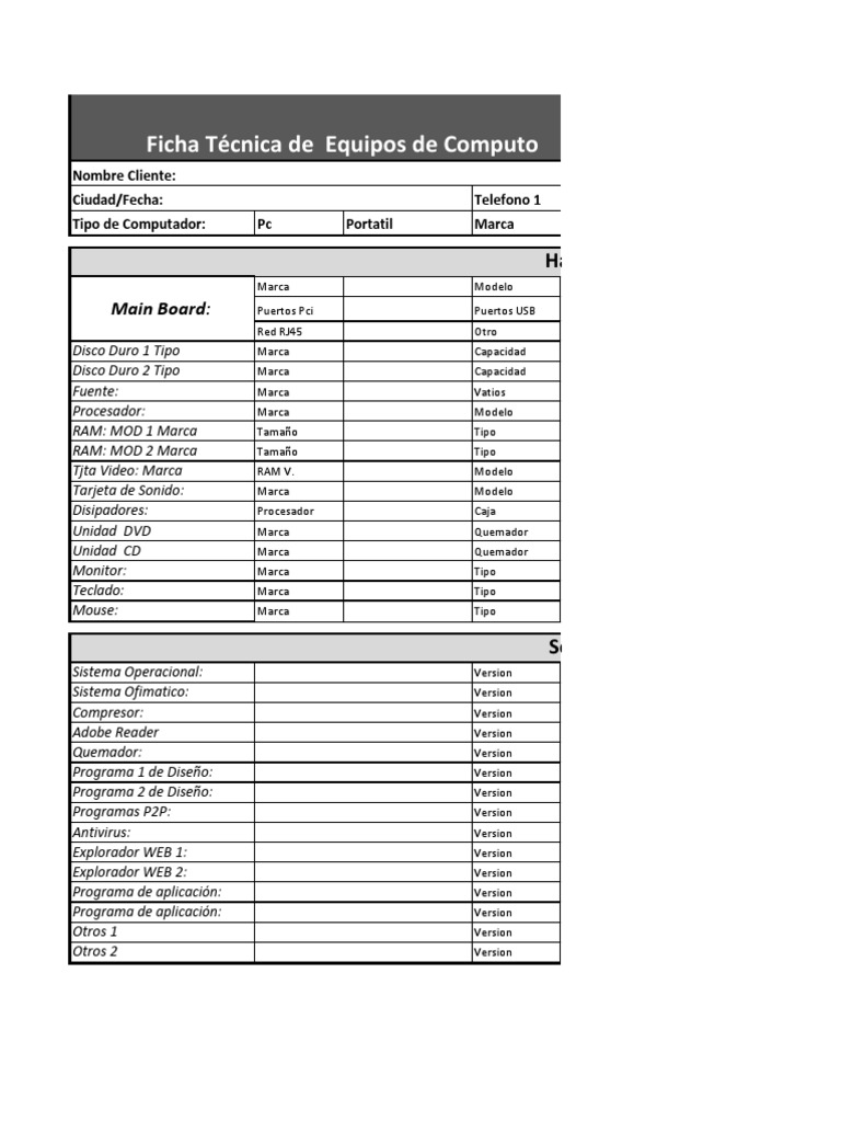 Ficha Técnica de Equipos de Cómputo | PDF | Hardware de la computadora ...