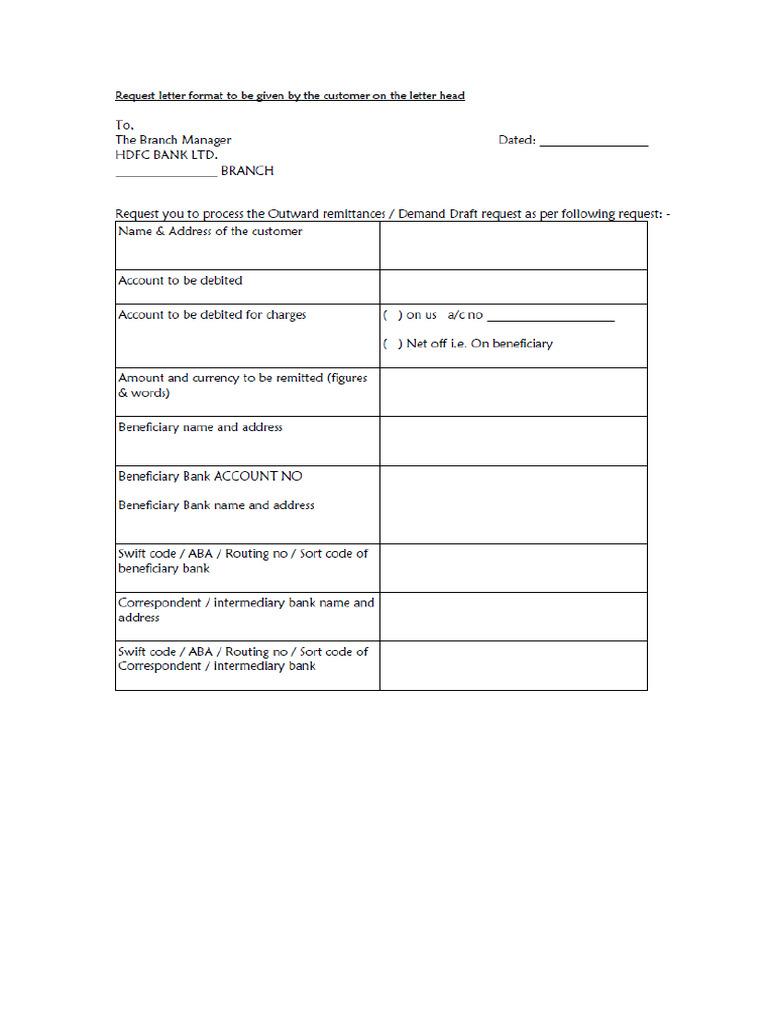 Outward Remittance Request Letter | PDF