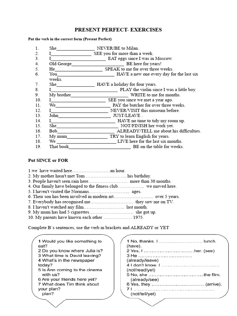 Present Perfect Exercises | PDF