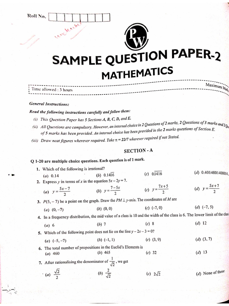 Problems - Sample Paper 2 | PDF
