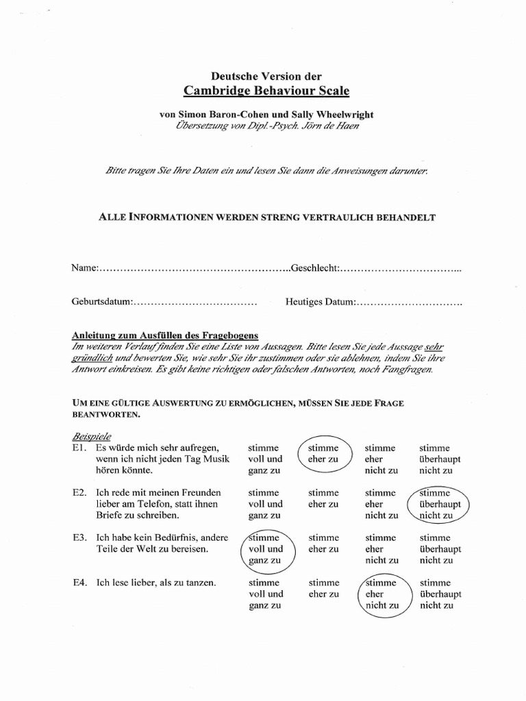 Cambridge Behaviour Scale | PDF