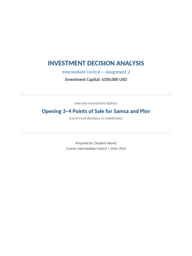 Investment Analysis 1 | PDF | Return On Investment | Net Present Value