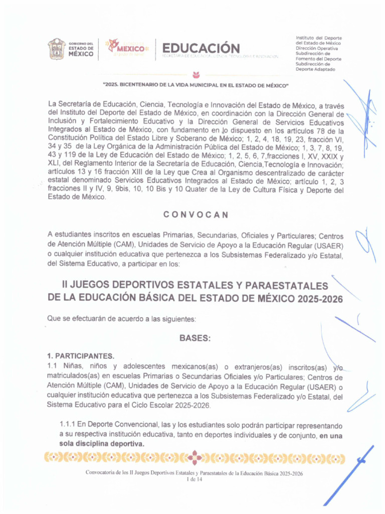 Convocatoria Juegos Estatales y Paraestatales (1) 2025 2026 | PDF