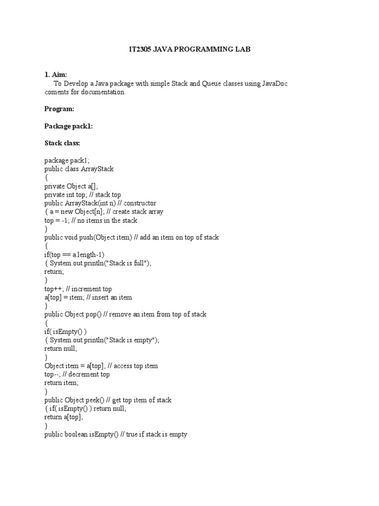 Java Lab Manual PDF Array Data Structure Queue (Abstract Data Type)