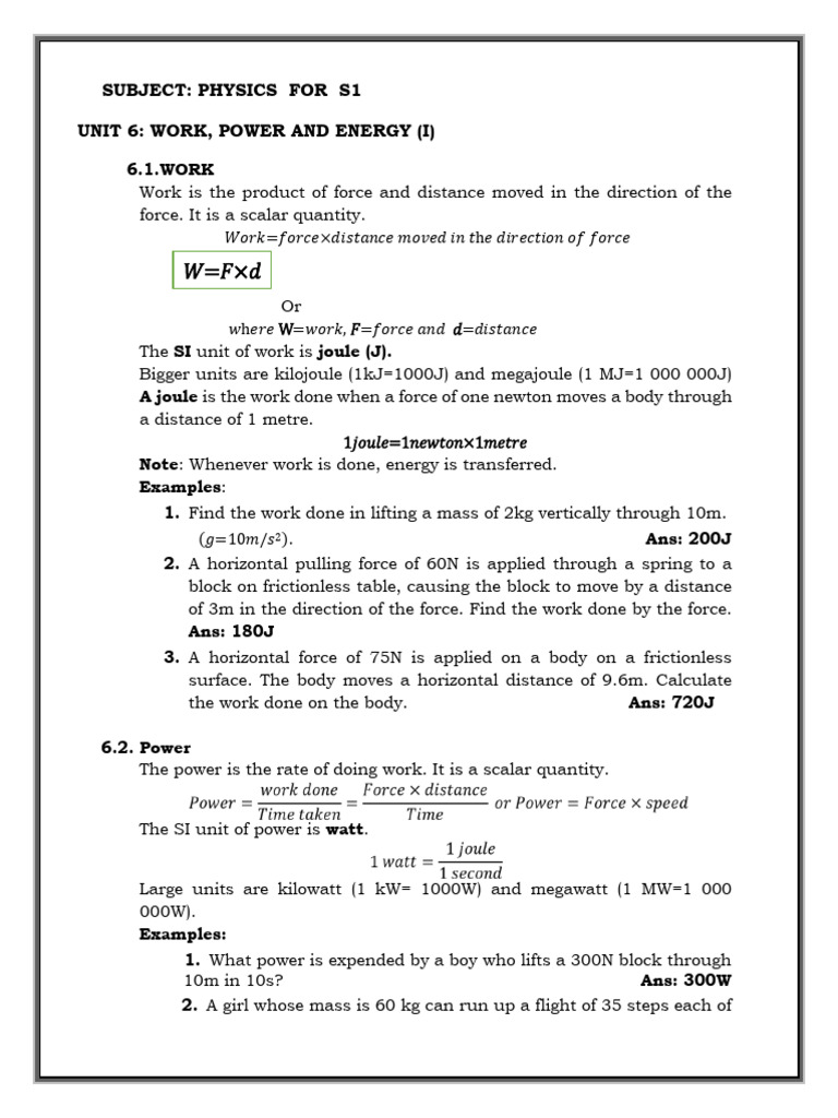 Physics Notes s1 (Unit 6) | PDF | Energy Development | Potential Energy