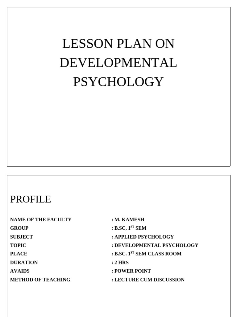 Lesson Plan On Developmental Psychology | PDF | Developmental ...