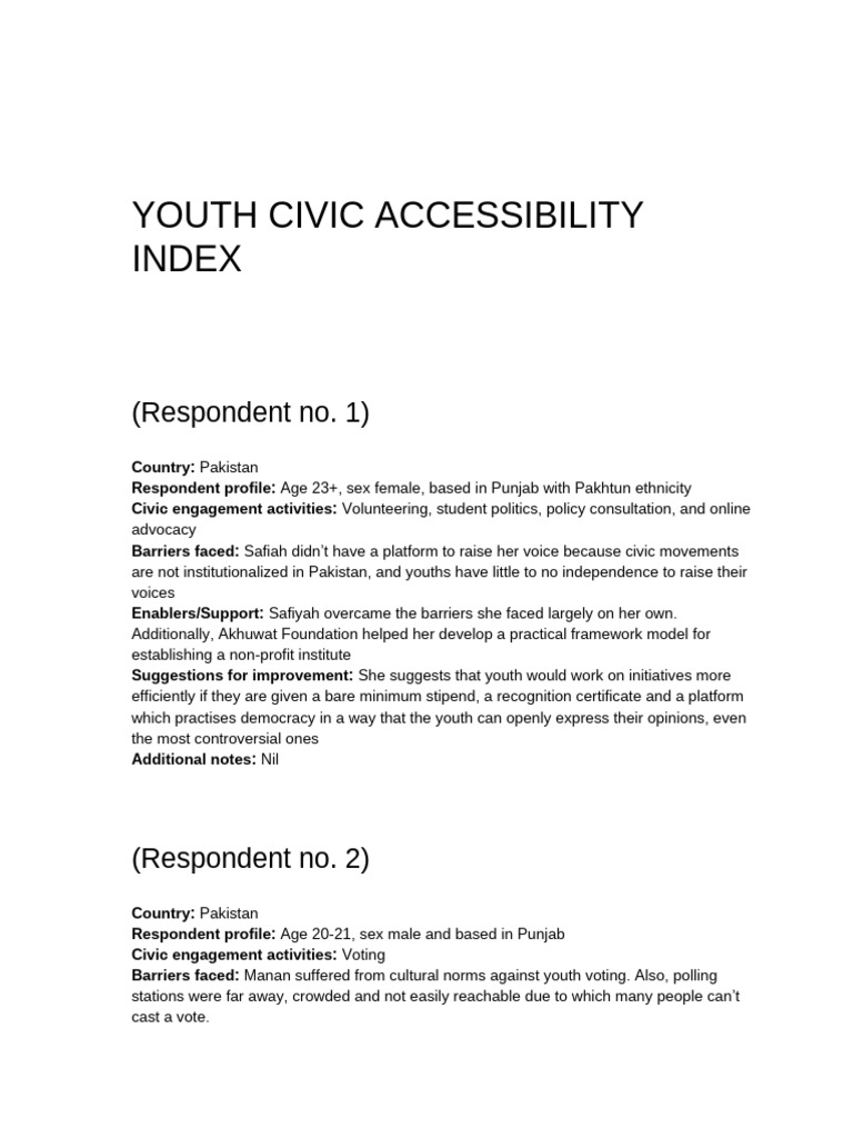 Youth Civic Accessibility Index | PDF | Civic Engagement | Government