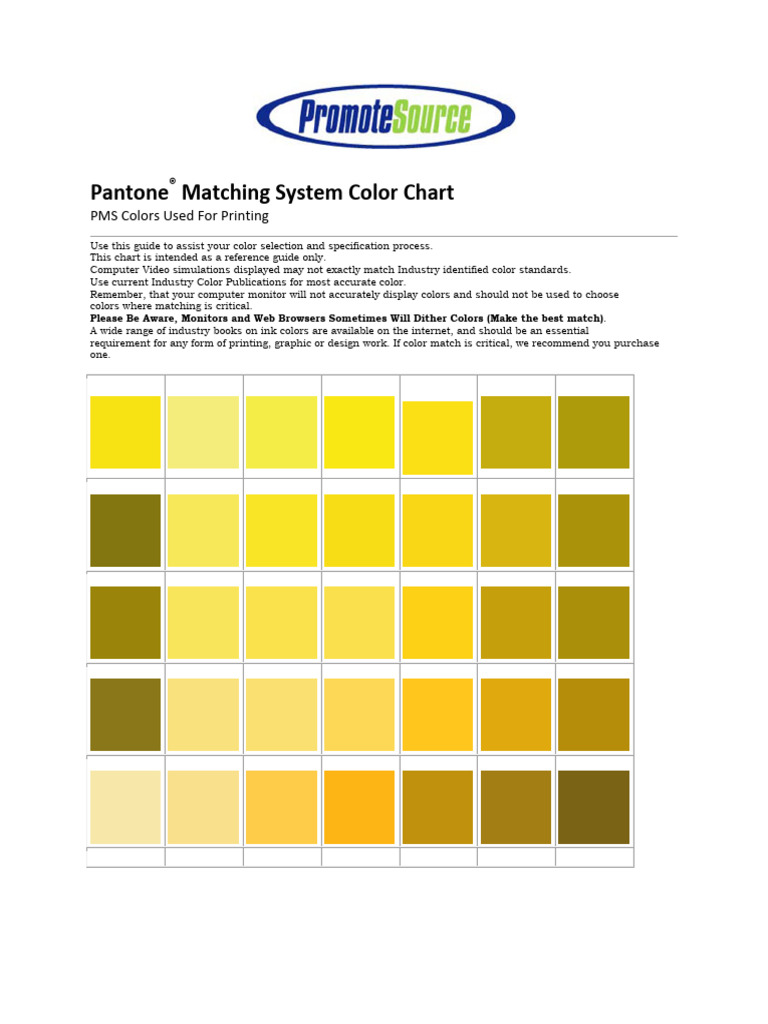 PMS Pantone Color Chart With PromoteSource Logo | PDF | Psychophysics ...