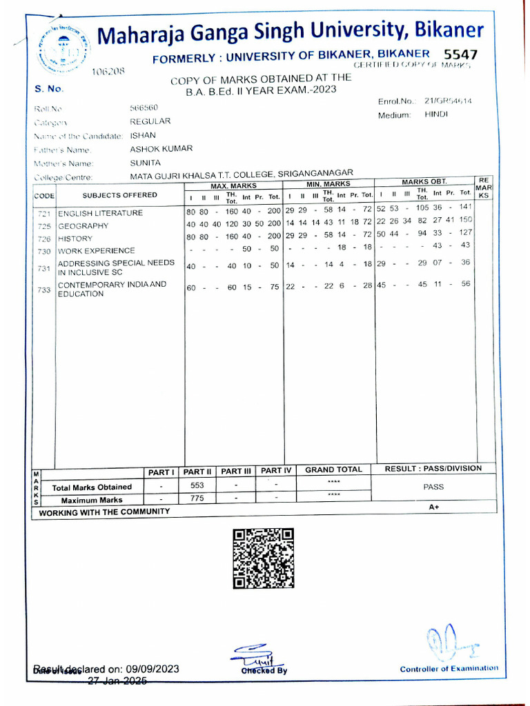 2nd Year Marksheet | PDF