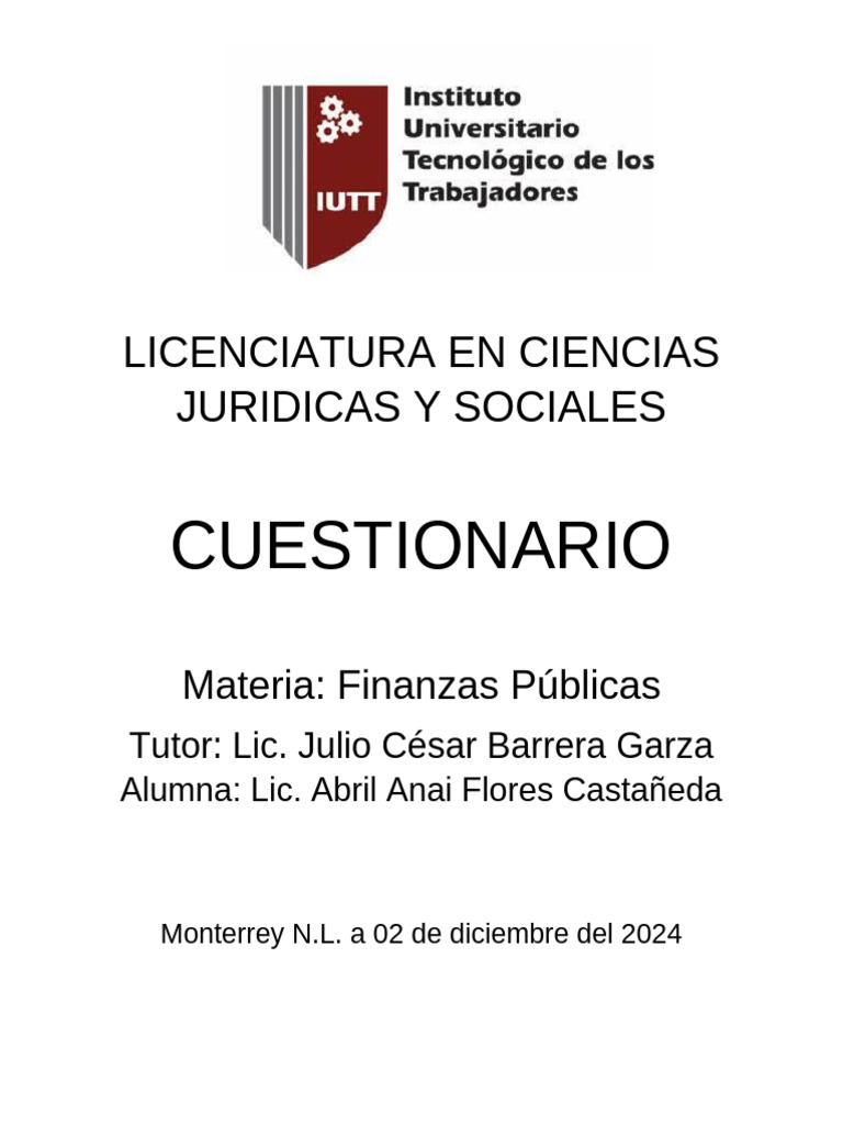 Cuestionario Finanzas Publicas | PDF | Impuesto sobre la renta | Impuestos